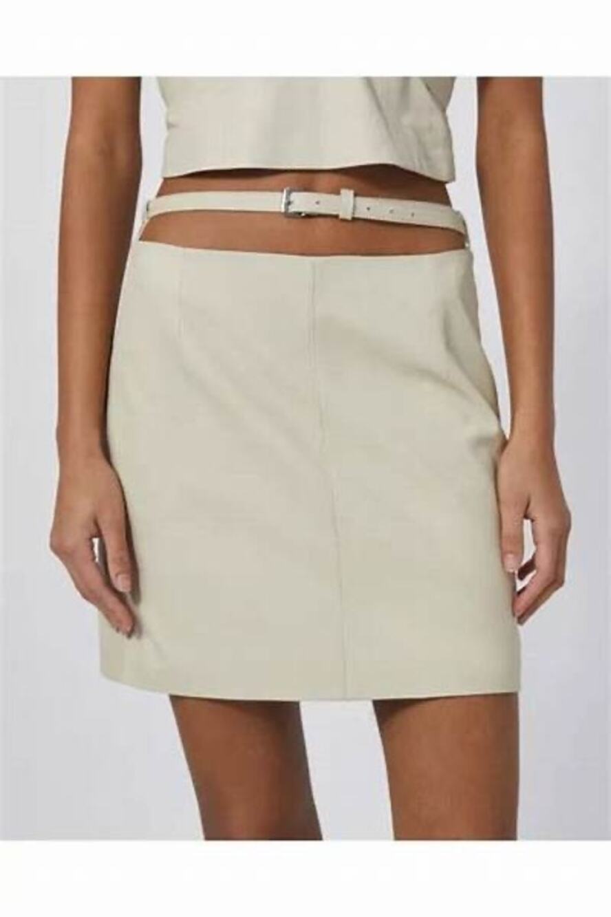 IRO Jaja Beige Belted Cut Out Leather Mini Skirt Size 2